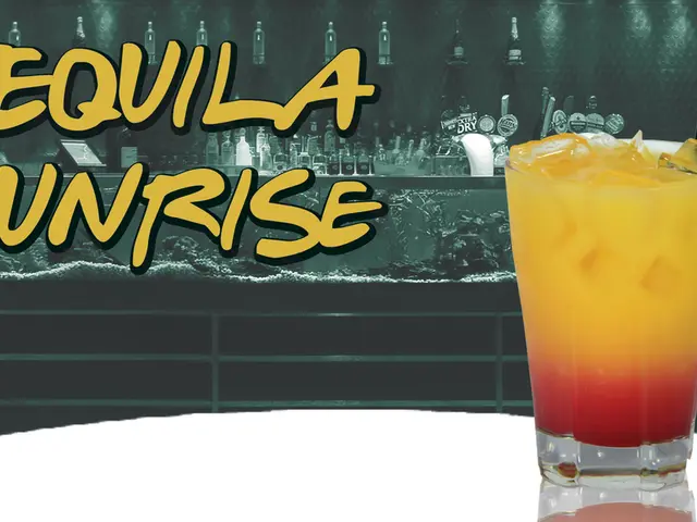 It is an edited image, there is a glass with some drink and beside the drink there is a name of the...